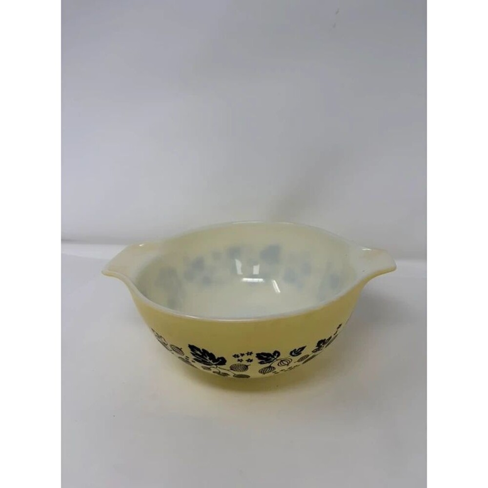 Vintage Pyrex Gooseberry Black on Yellow Cinderella Mixing Bowl